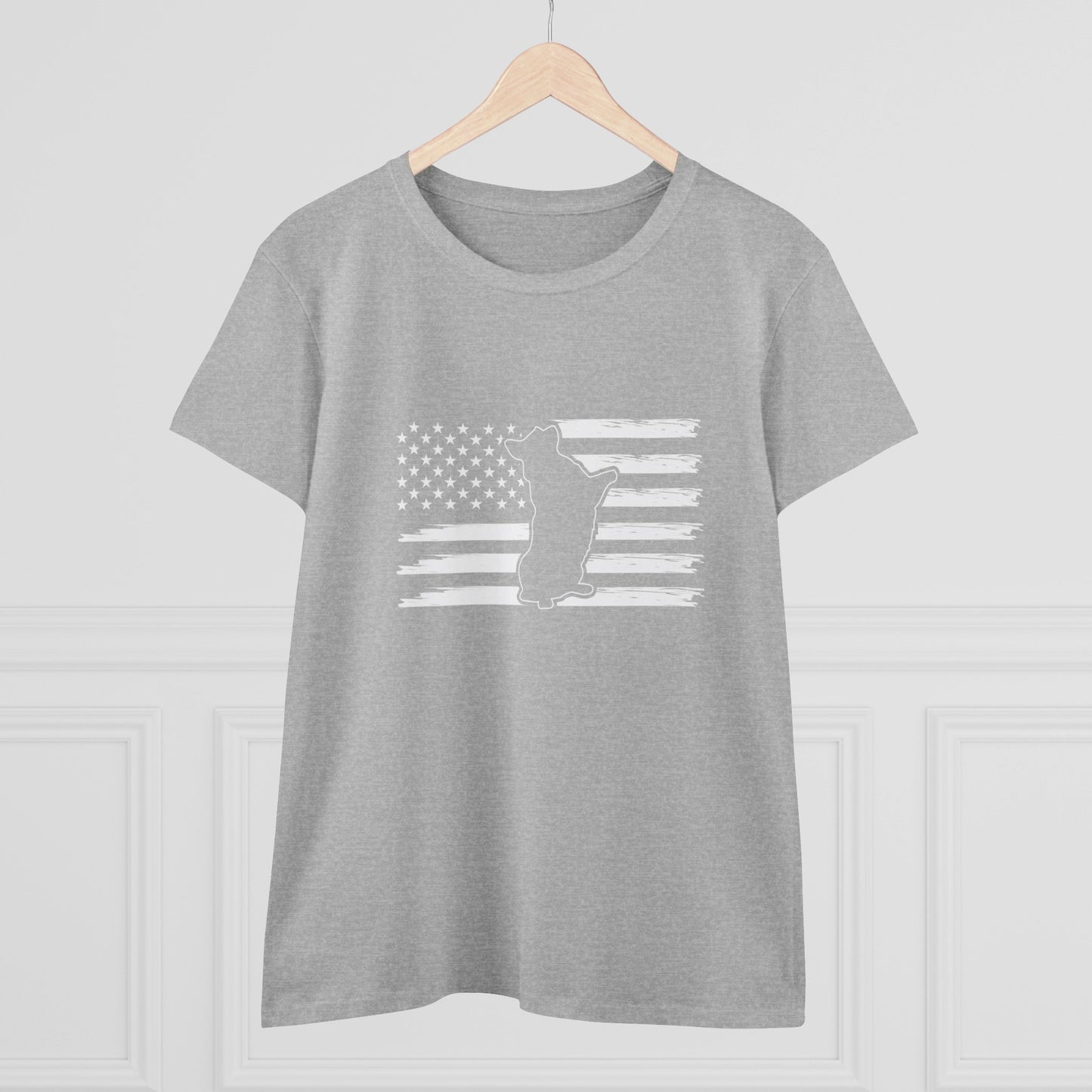 Charlie The American Flag Dog. Women's Midweight Cotton Tee