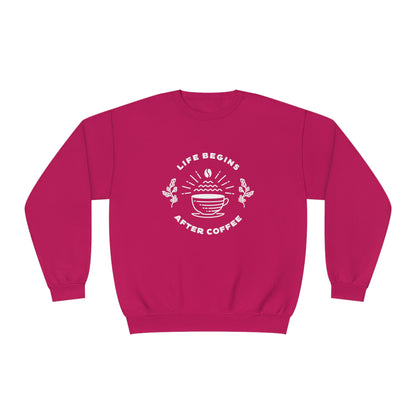 Life Begins After Coffee. Unisex NuBlend® Crewneck Sweatshirt