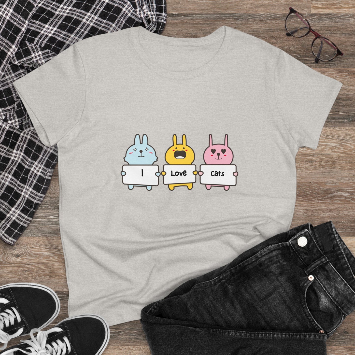 I Love Cats. Women's Midweight Cotton Tee