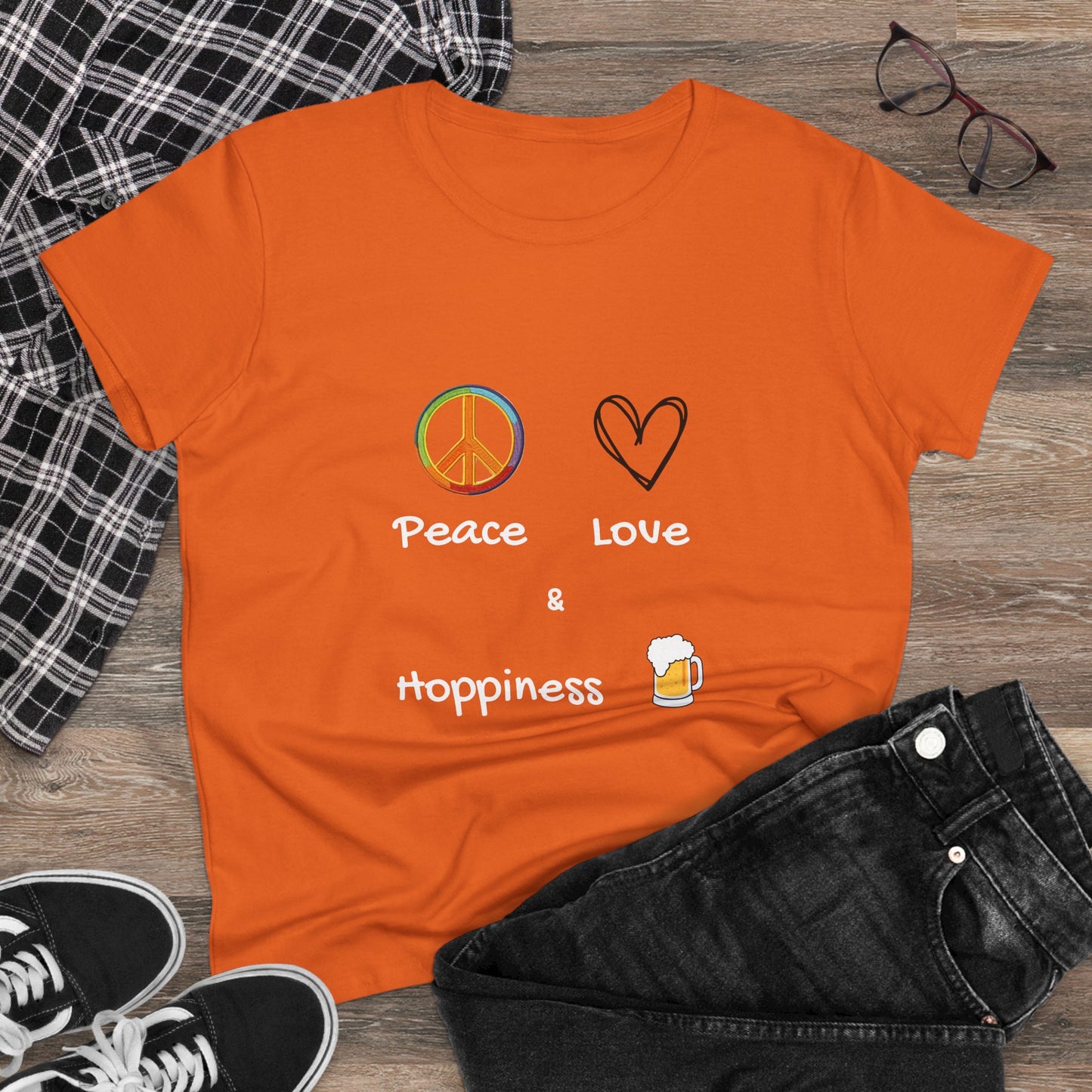 Peace, Love and Hoppiness. Women's Midweight Cotton Tee