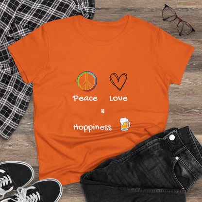 Peace, Love and Hoppiness. Women's Midweight Cotton Tee