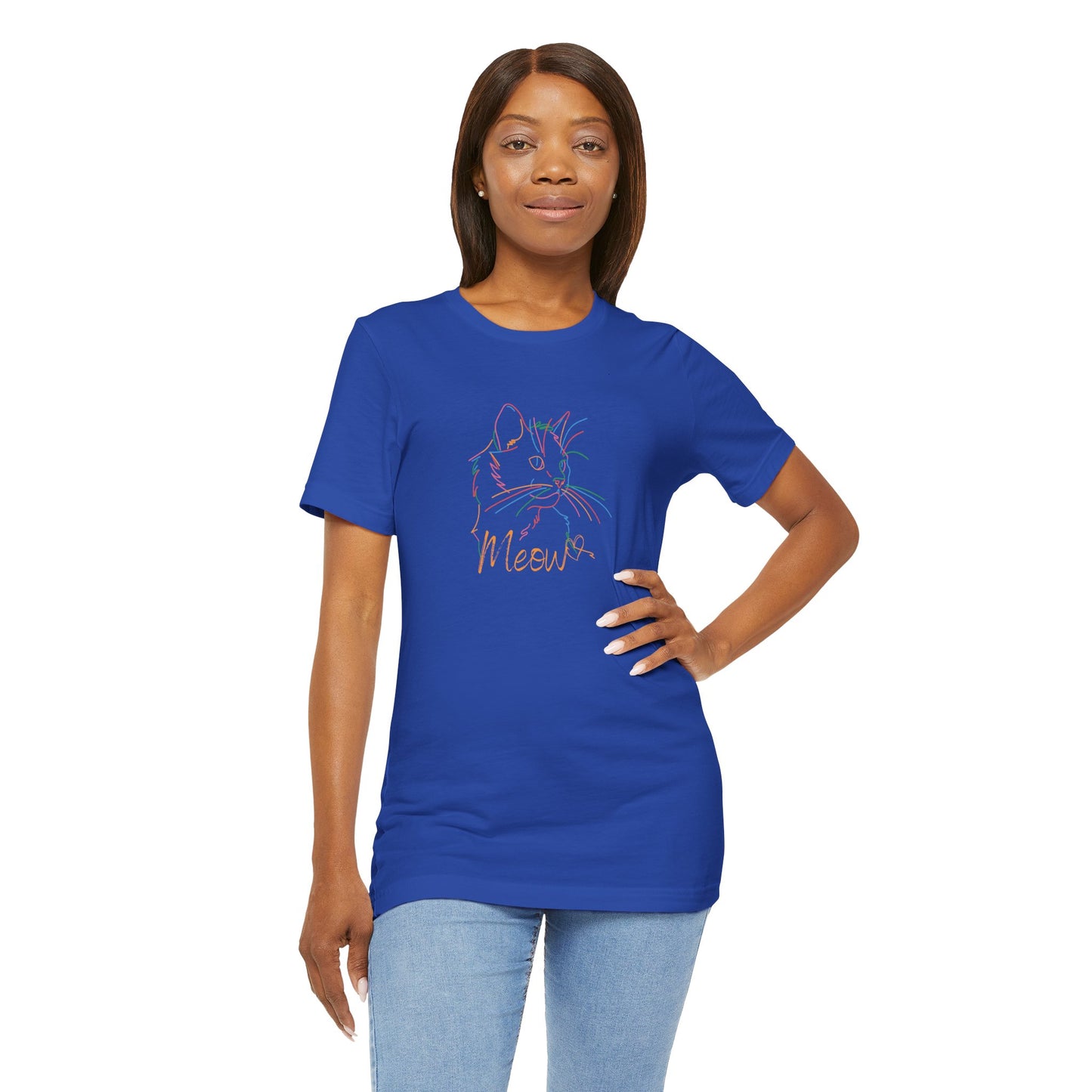 Meow. Cat with purrty color outlines. Unisex Jersey Short Sleeve Tee