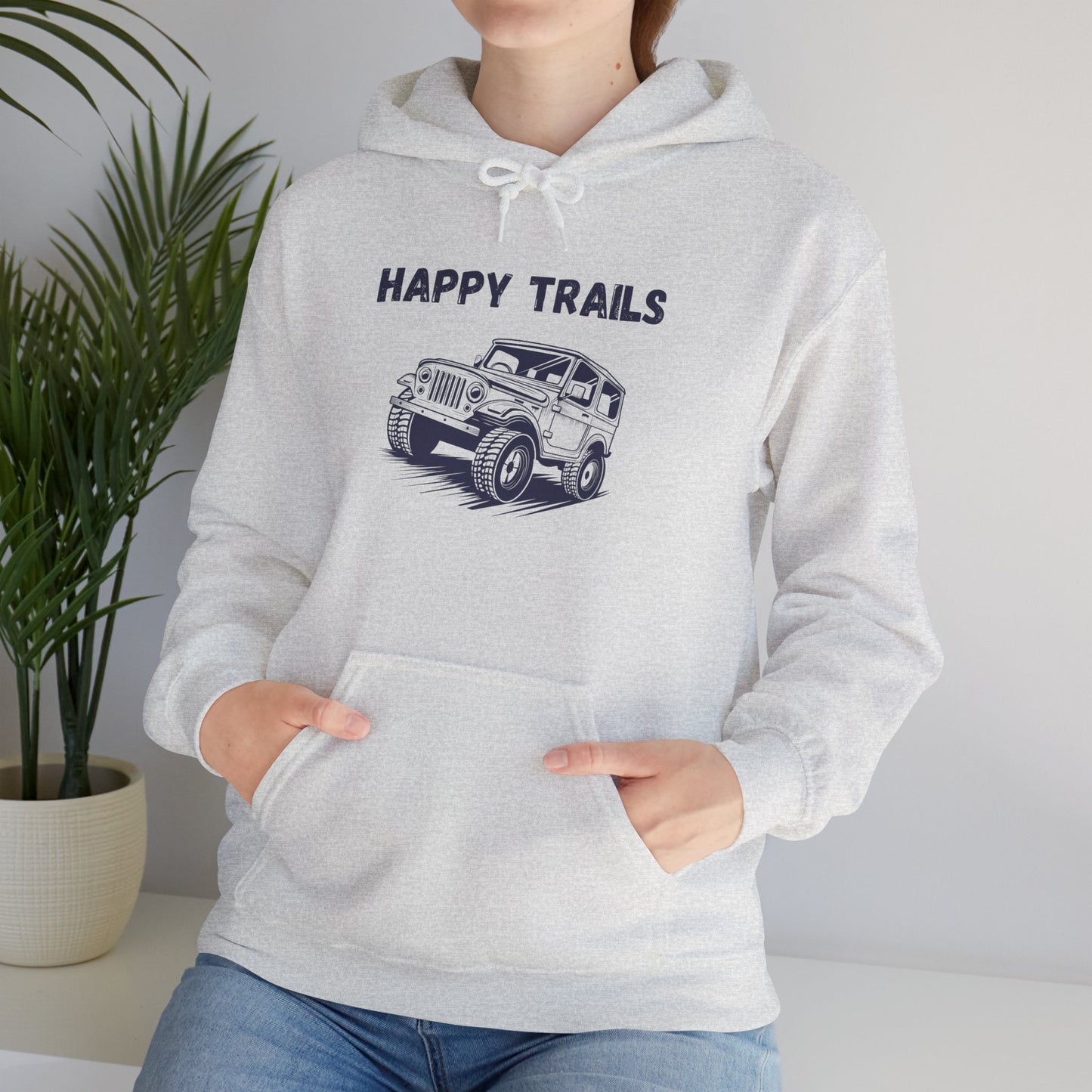 Happy Trails Unisex Hooded Sweatshirt, Cozy Outdoor Hoodie, Perfect Gift for Adventurers, Casual Wear, Great for Road Trips