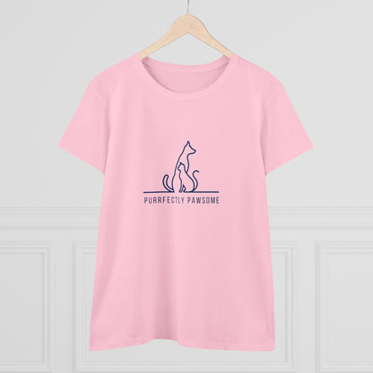 Purrfectly Pawsome Dog an Cat Silhouette. Women's Midweight Cotton Tee