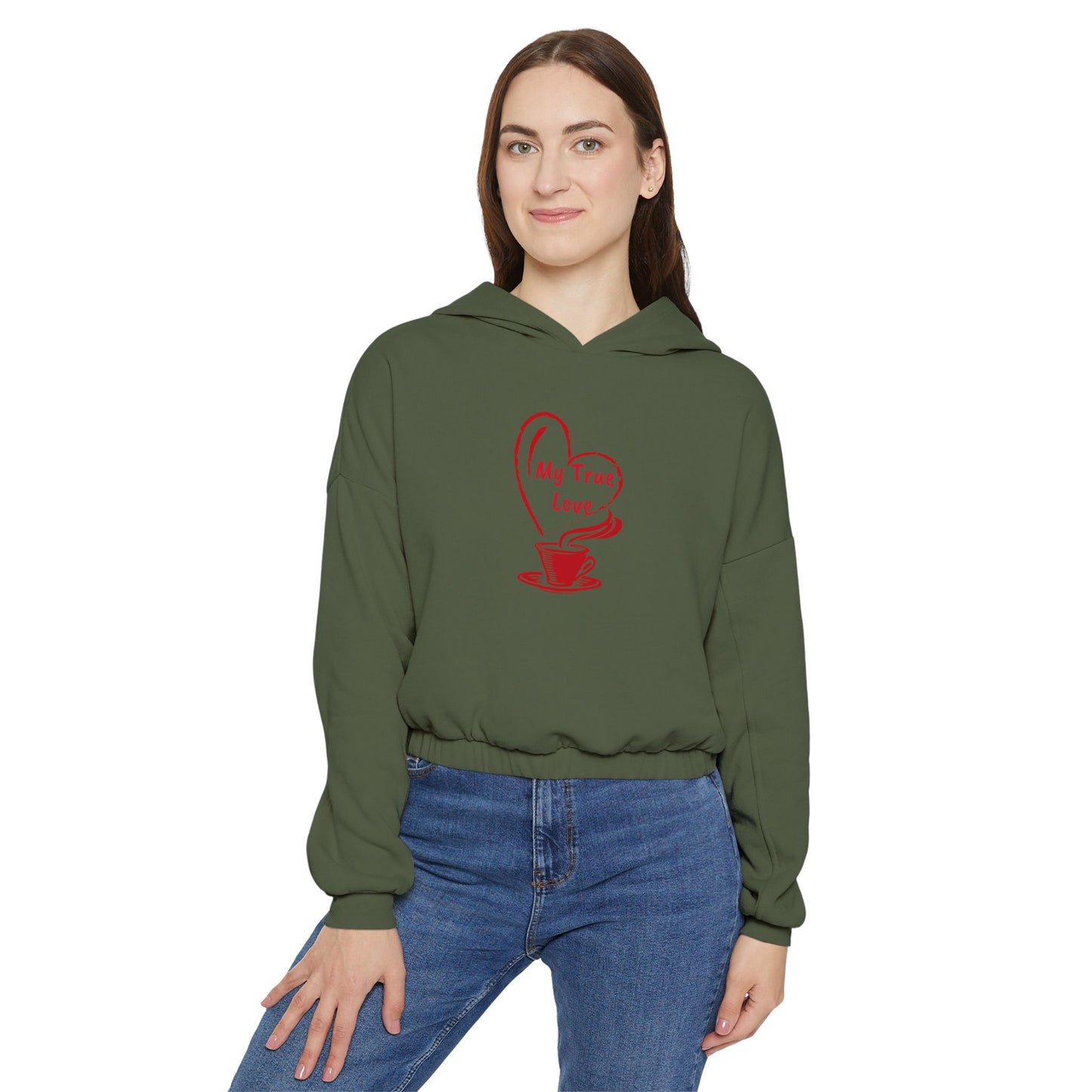 I Heart Coffee. Red.  Women's Cinched Bottom Hoodie