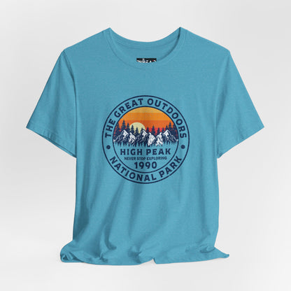 Never Stop Exploring. High Peak National Park. Unisex Jersey Short Sleeve Tee