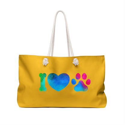 I Heart Paws. Mustard. Weekender Bag