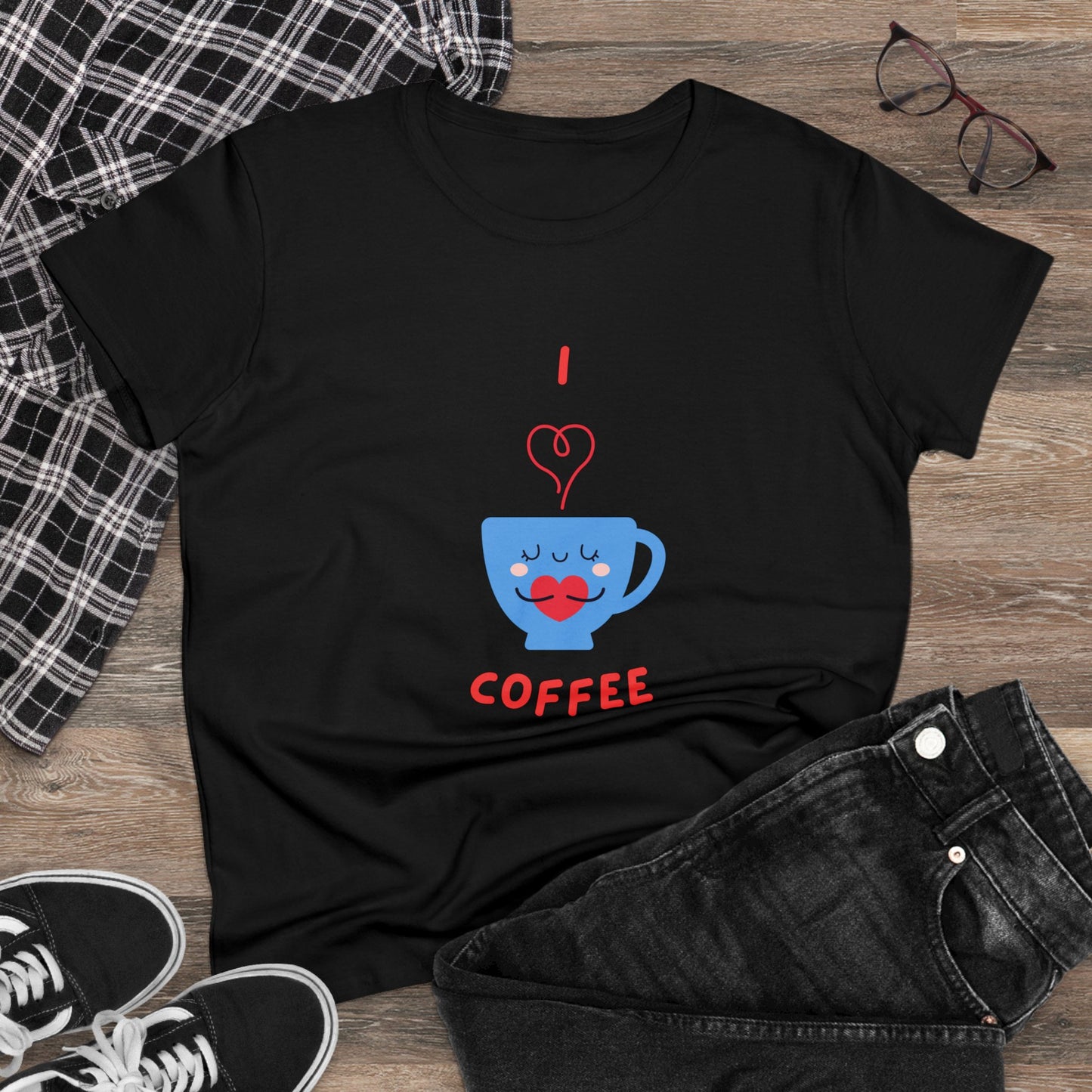 I Love Coffee Heart Cup. Women's Midweight Cotton Tee