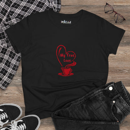 I Heart Coffee. Red. Women's Midweight Cotton Tee