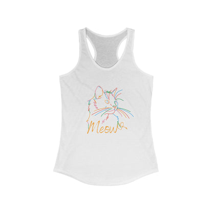 Meow. cat with purrty color outlines. Women's Ideal Racerback Tank