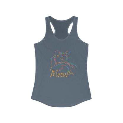 Meow. cat with purrty color outlines. Women's Ideal Racerback Tank