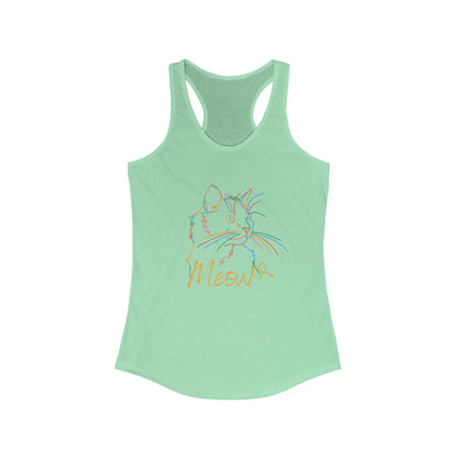 Meow. cat with purrty color outlines. Women's Ideal Racerback Tank