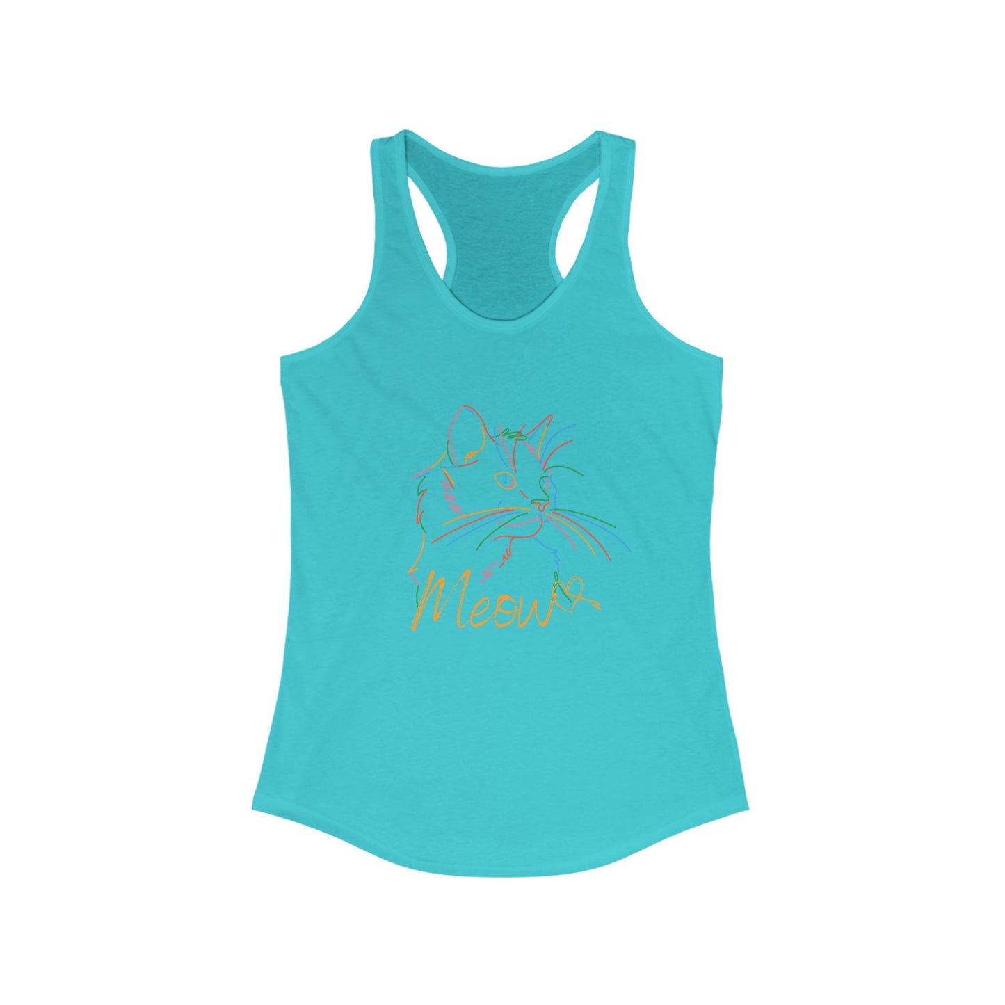 Meow. cat with purrty color outlines. Women's Ideal Racerback Tank