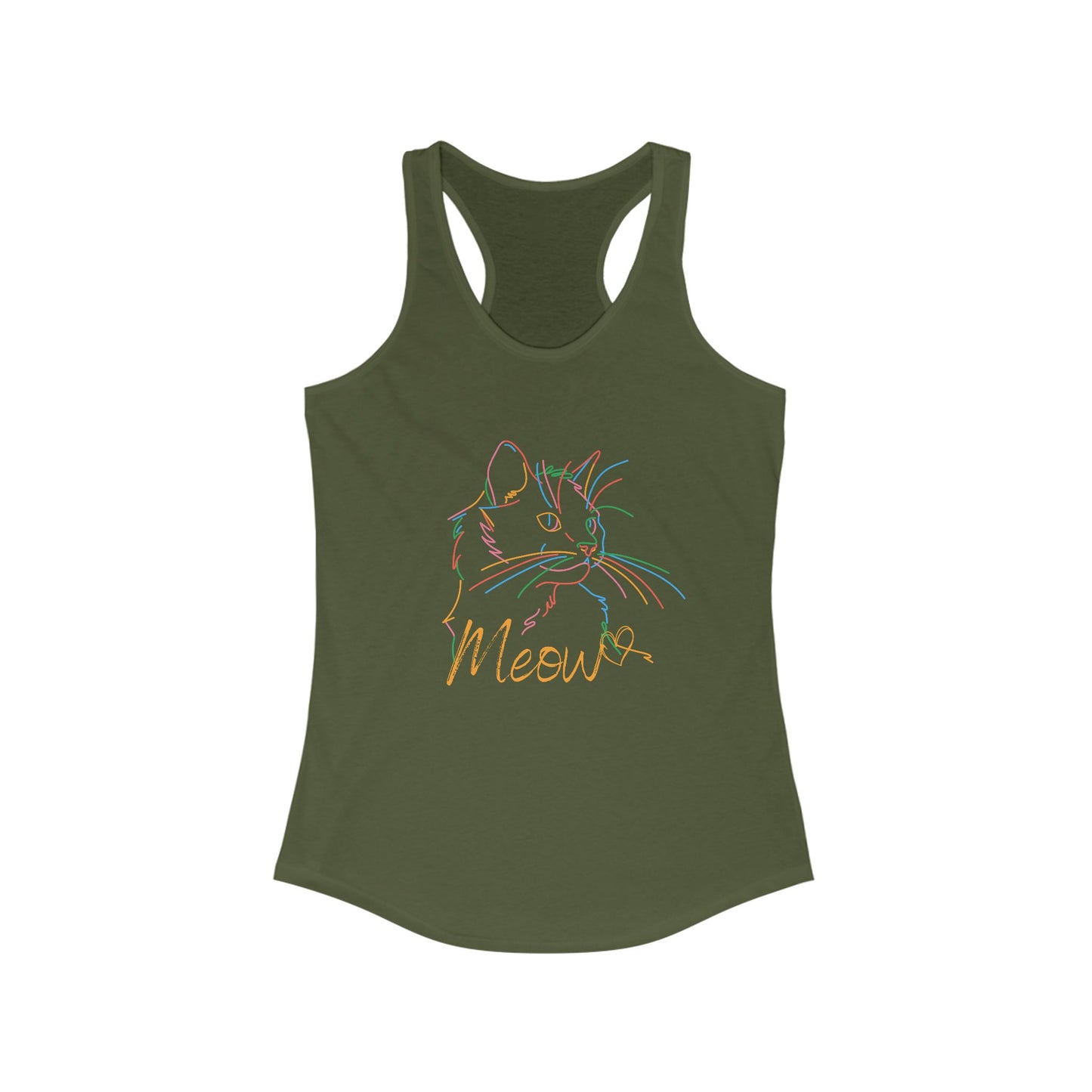 Meow. cat with purrty color outlines. Women's Ideal Racerback Tank