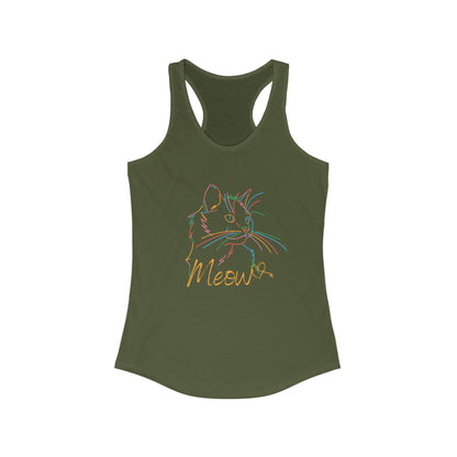 Meow. cat with purrty color outlines. Women's Ideal Racerback Tank