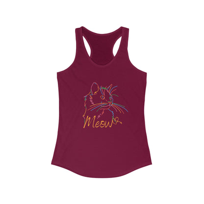 Meow. cat with purrty color outlines. Women's Ideal Racerback Tank