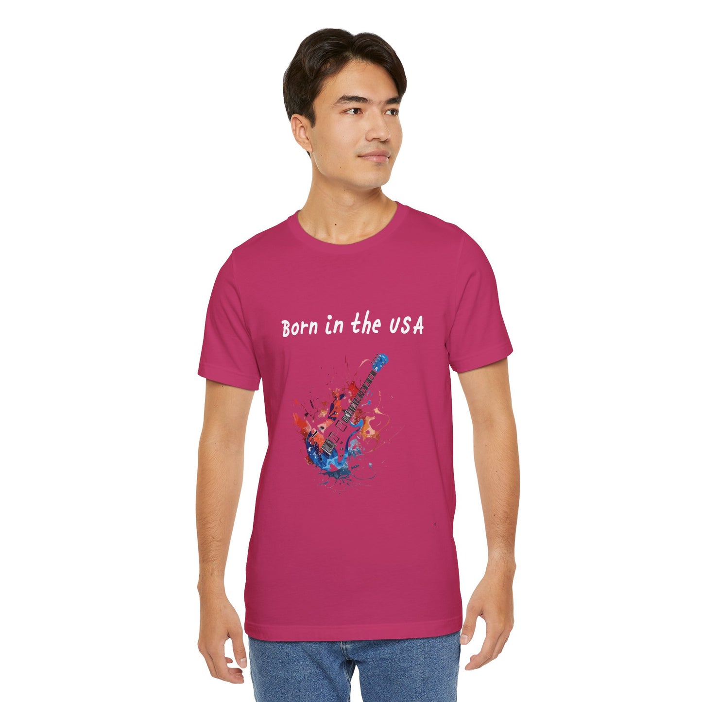 Born In The USA Guitar. Unisex Jersey Short Sleeve Tee