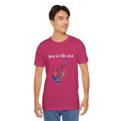Born In The USA Guitar. Unisex Jersey Short Sleeve Tee