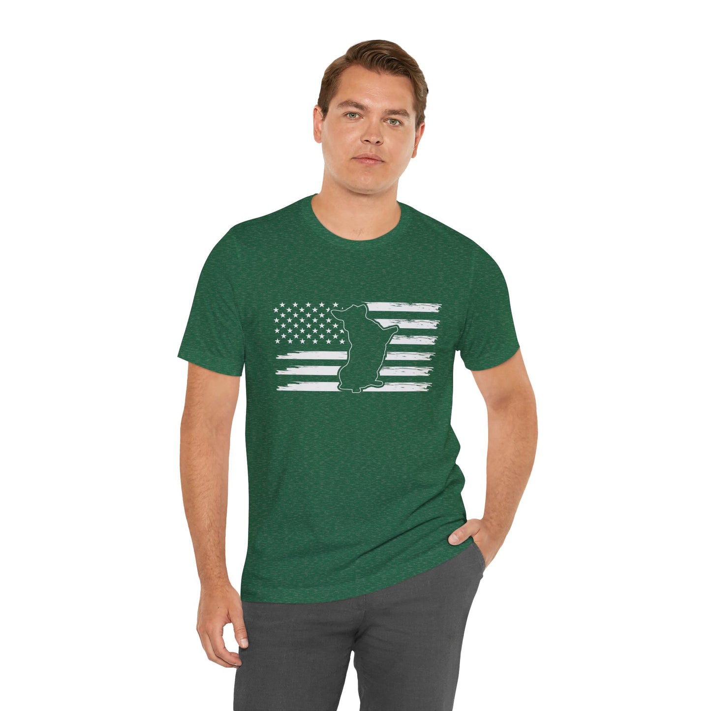 Charlie The American Flag Dog.  Unisex Jersey Short Sleeve Tee