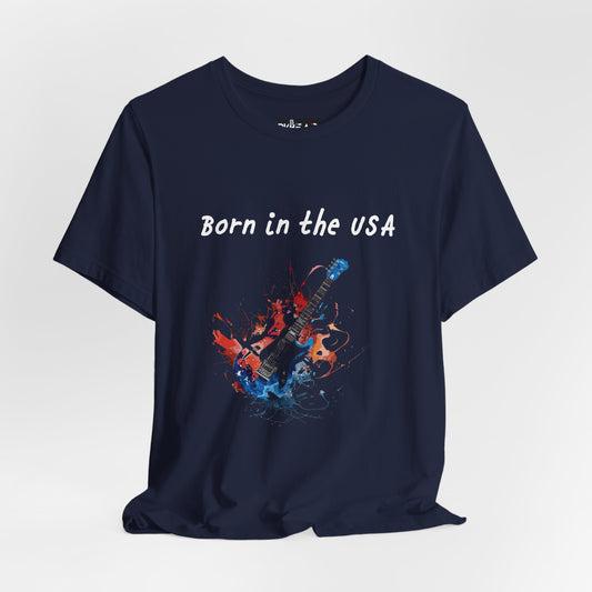 Born In The USA Guitar. Unisex Jersey Short Sleeve Tee