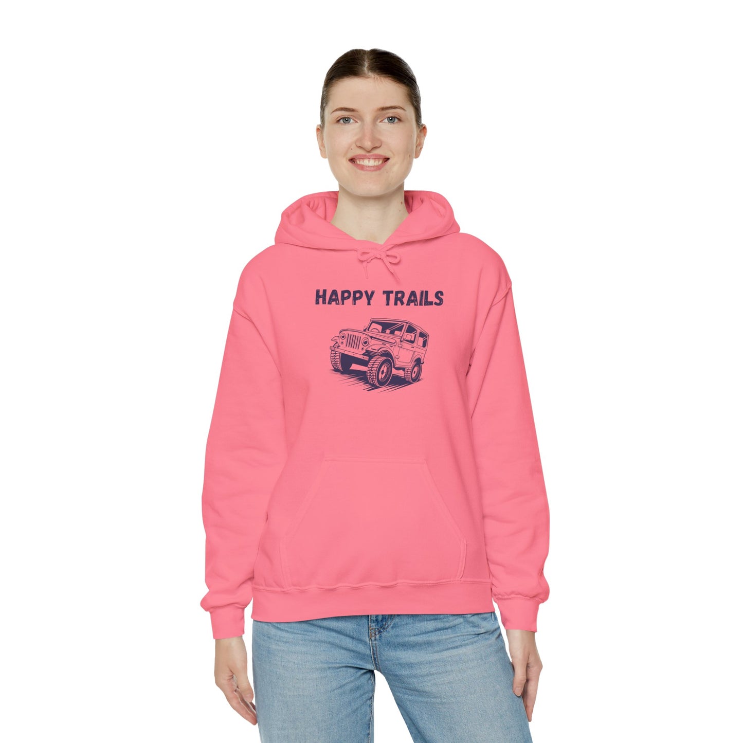 Happy Trails Unisex Hooded Sweatshirt, Cozy Outdoor Hoodie, Perfect Gift for Adventurers, Casual Wear, Great for Road Trips