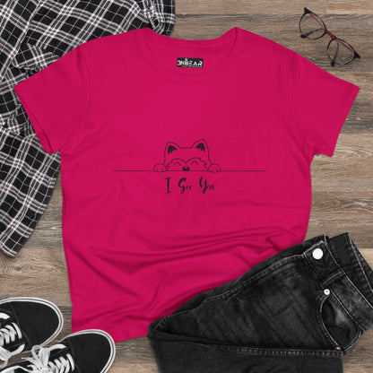 I Can See You – Cute Cat Graphic Tee for Women | Midweight Cotton Shirt