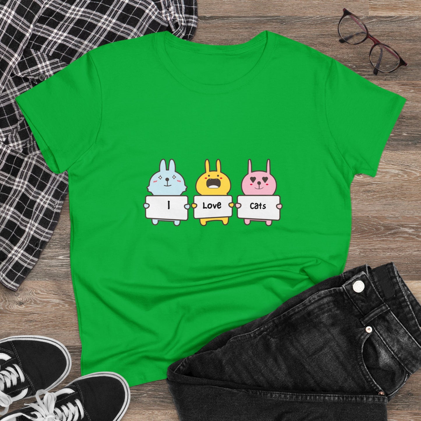 I Love Cats. Women's Midweight Cotton Tee