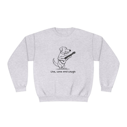 Dog With Guitar. Live, Love and Laugh. Unisex NuBlend® Crewneck Sweatshirt