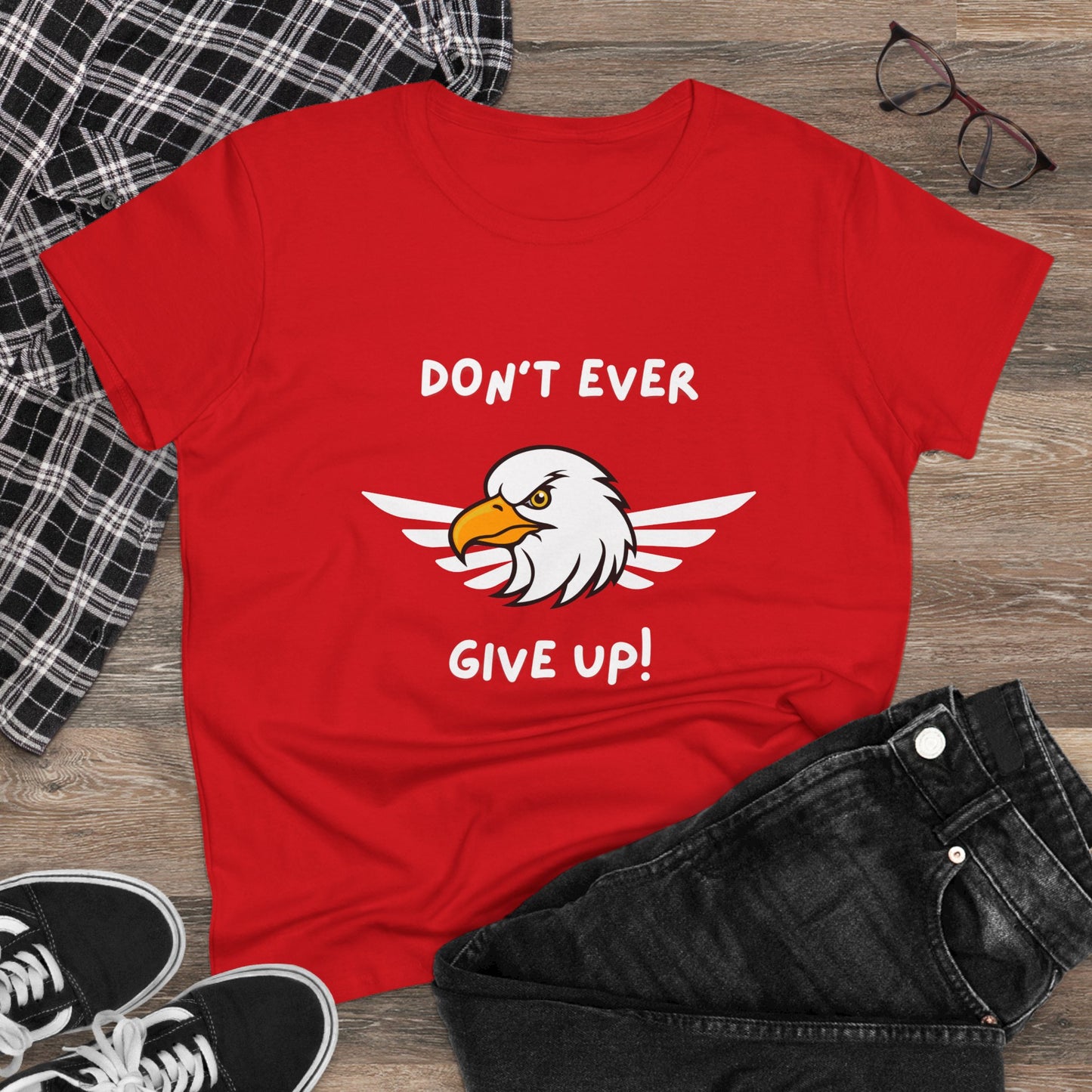 Don't Ever Give Up Eagle! Women's Midweight Cotton Tee