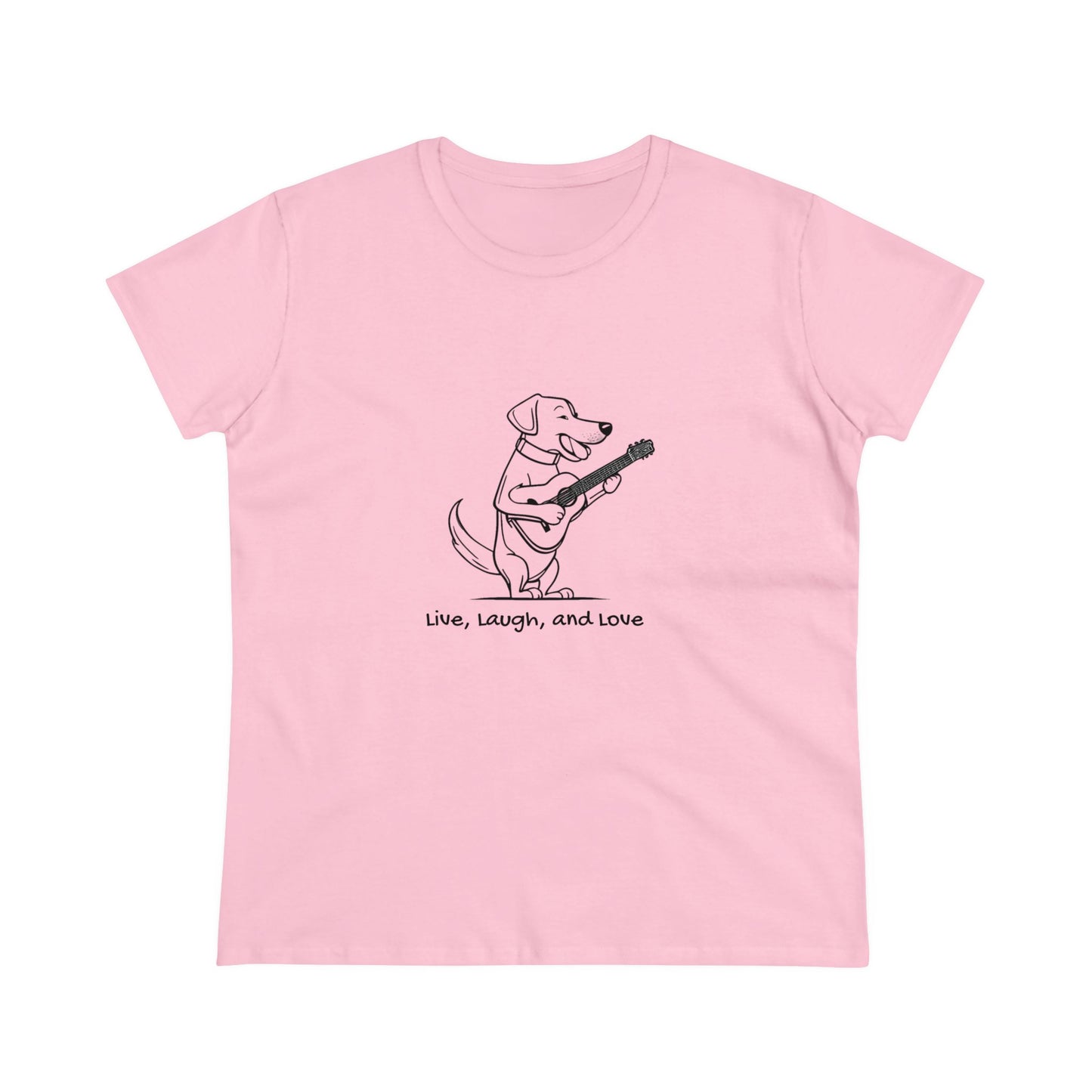Dog With Guitar. Live, Laugh, and Love. Women's Midweight Cotton Tee