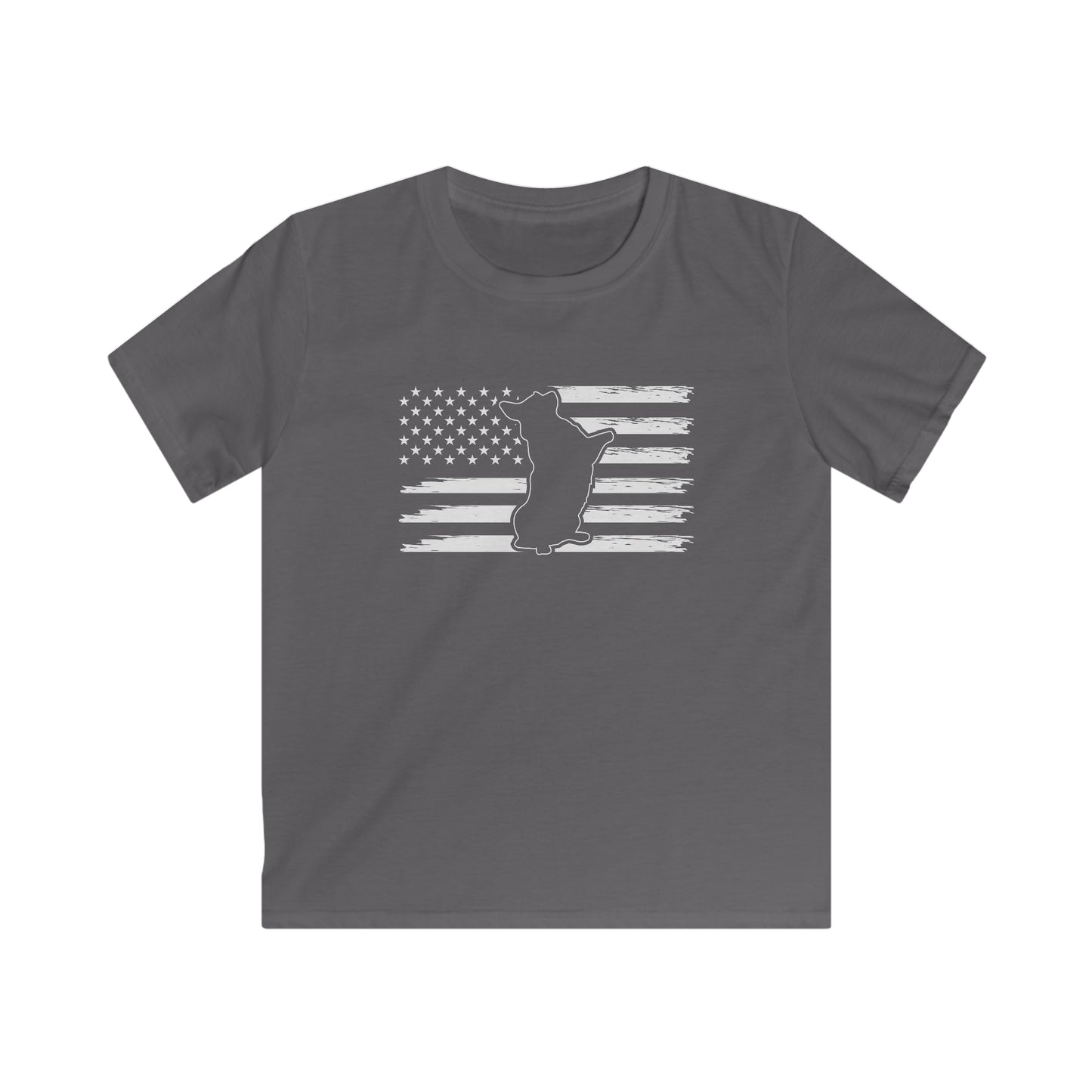 Charlie The American Flag. Dog. Kids Softstyle Tee