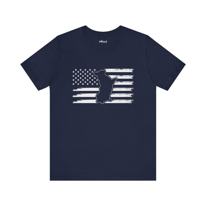 Charlie The American Flag Dog.  Unisex Jersey Short Sleeve Tee