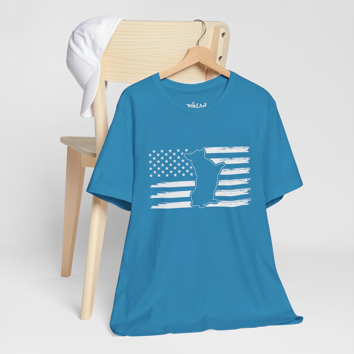 Charlie The American Flag Dog.  Unisex Jersey Short Sleeve Tee