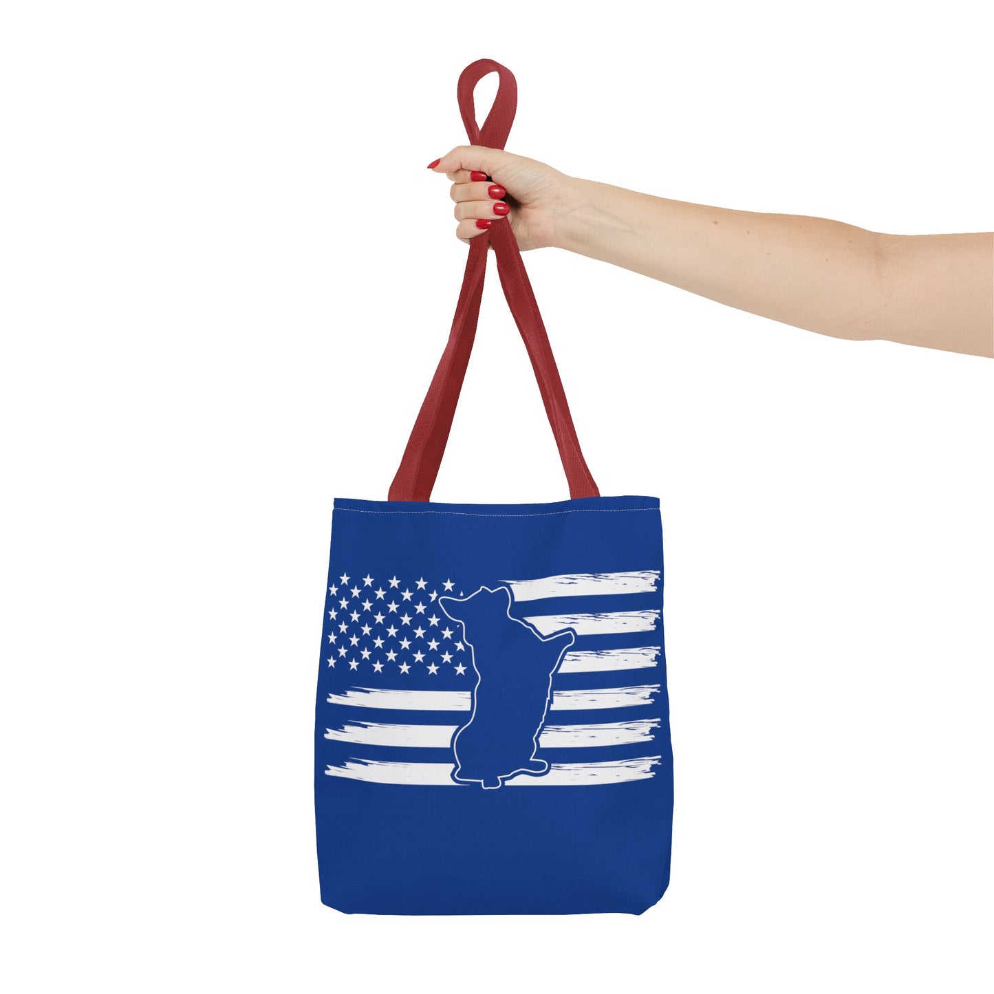 Charlie The American Flag Dog. Royal Blue Tote Bag