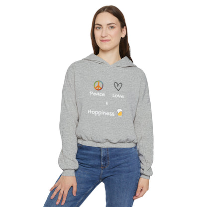 Peace, Love and Hoppiness. Women's Cinched Bottom Hoodie