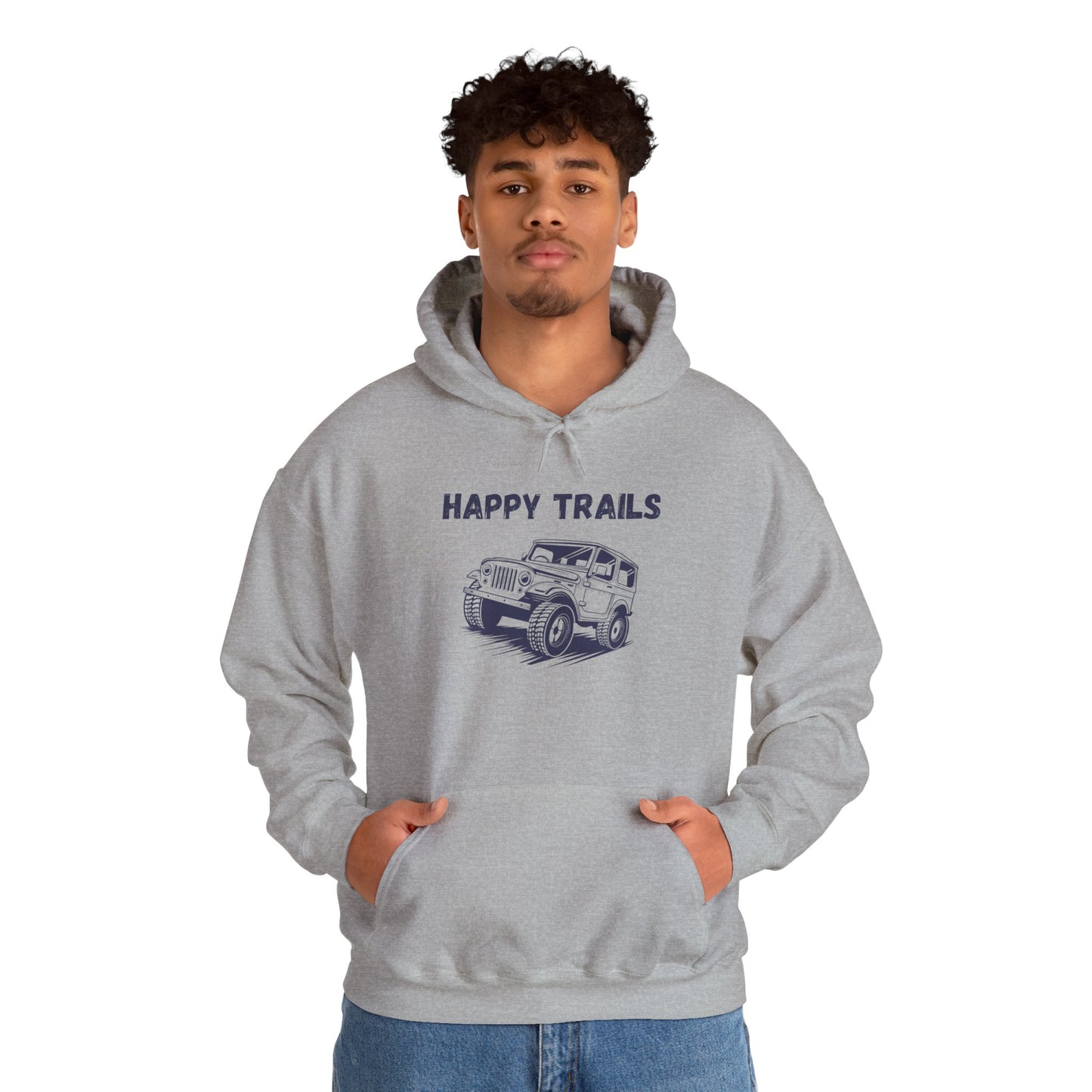 Happy Trails Unisex Hooded Sweatshirt, Cozy Outdoor Hoodie, Perfect Gift for Adventurers, Casual Wear, Great for Road Trips