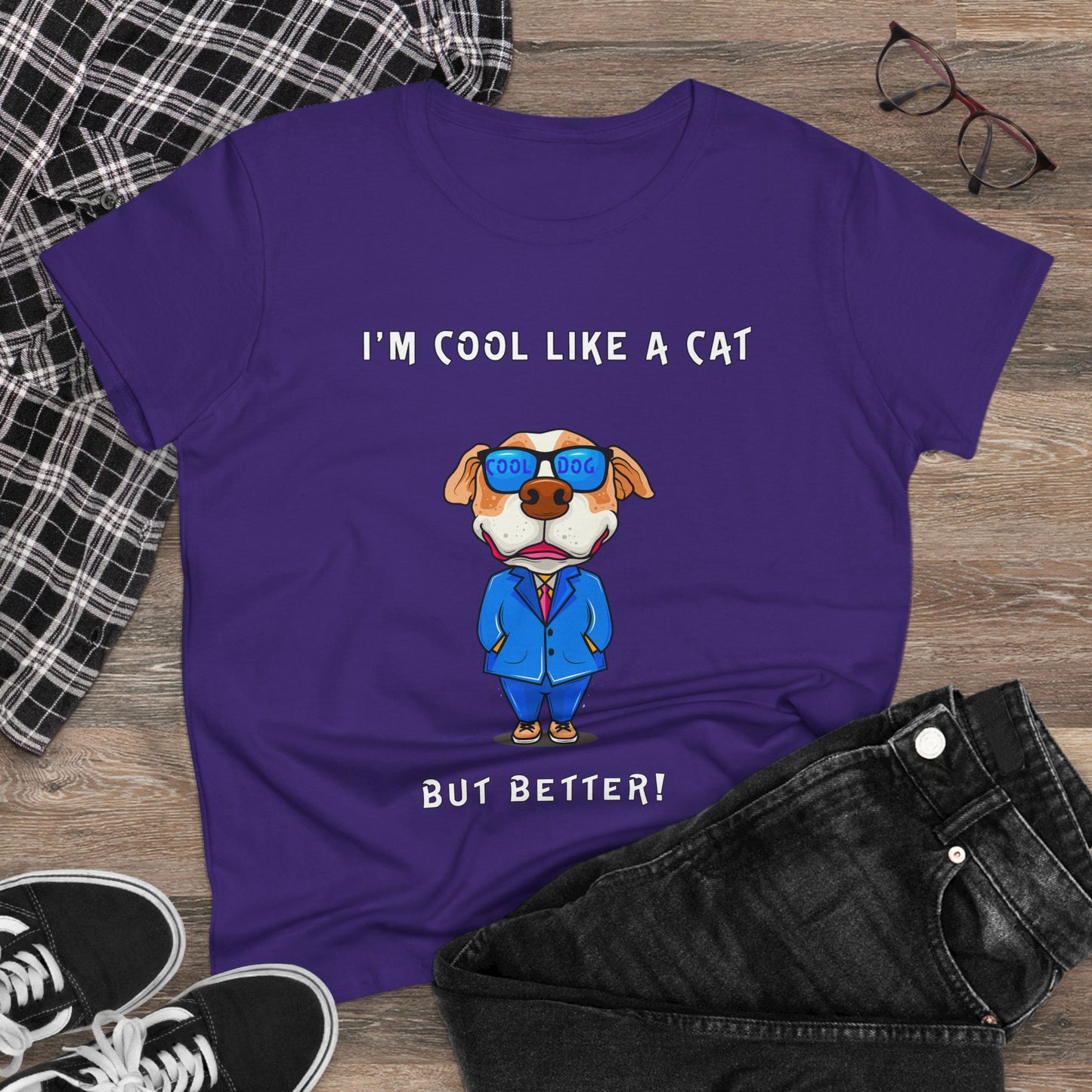 Chuck The Dog Is Cooler Than a Cat. Women's Midweight Cotton Tee