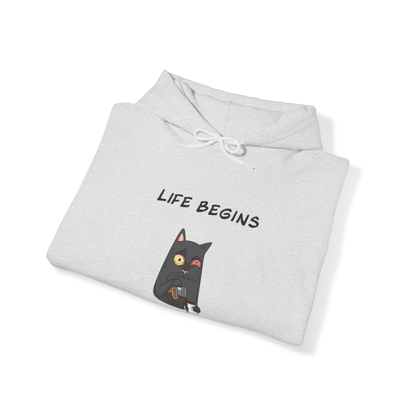 Luna The Cat. Life Begins After Coffee. Unisex Heavy Blend™ Hooded Sweatshirt