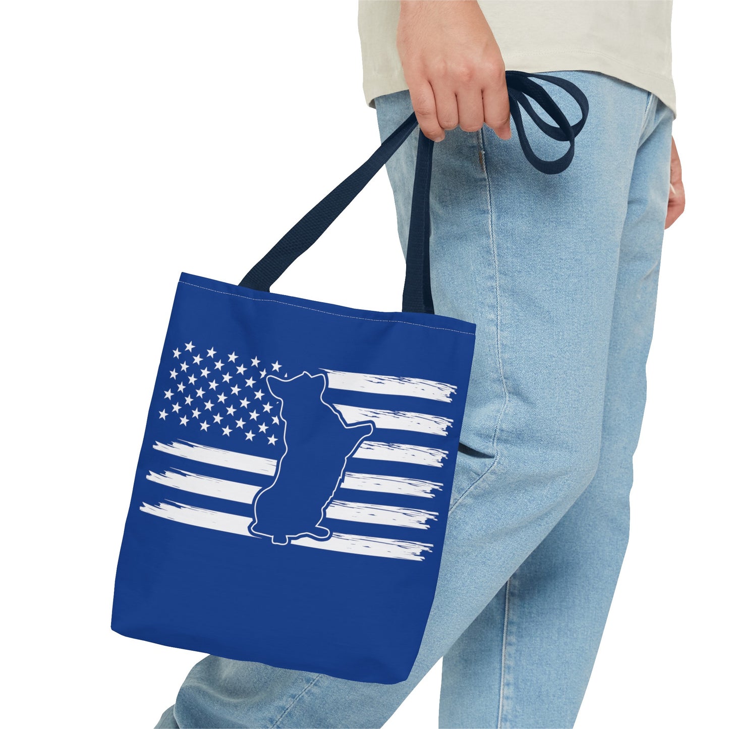 Charlie The American Flag Dog. Royal Blue Tote Bag