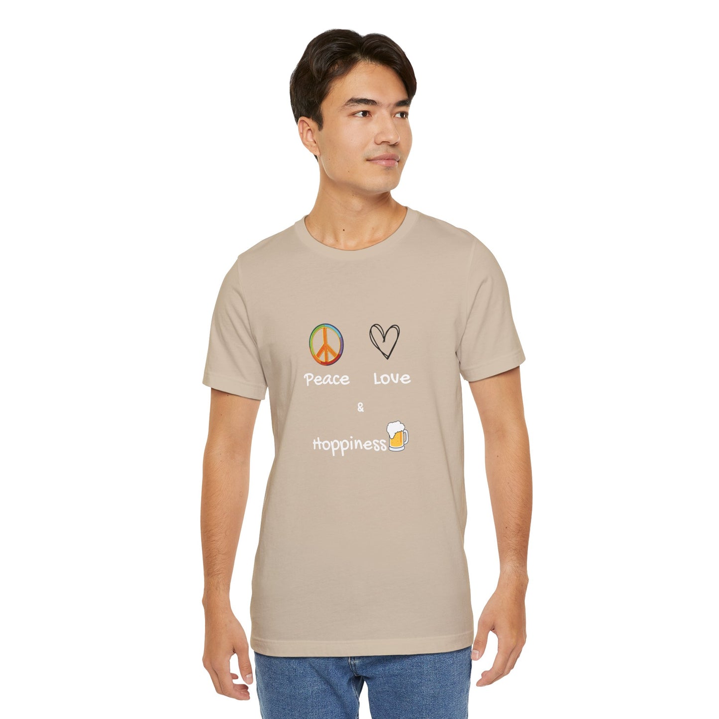 Peace, Love and Hoppiness. Unisex Jersey Short Sleeve Tee