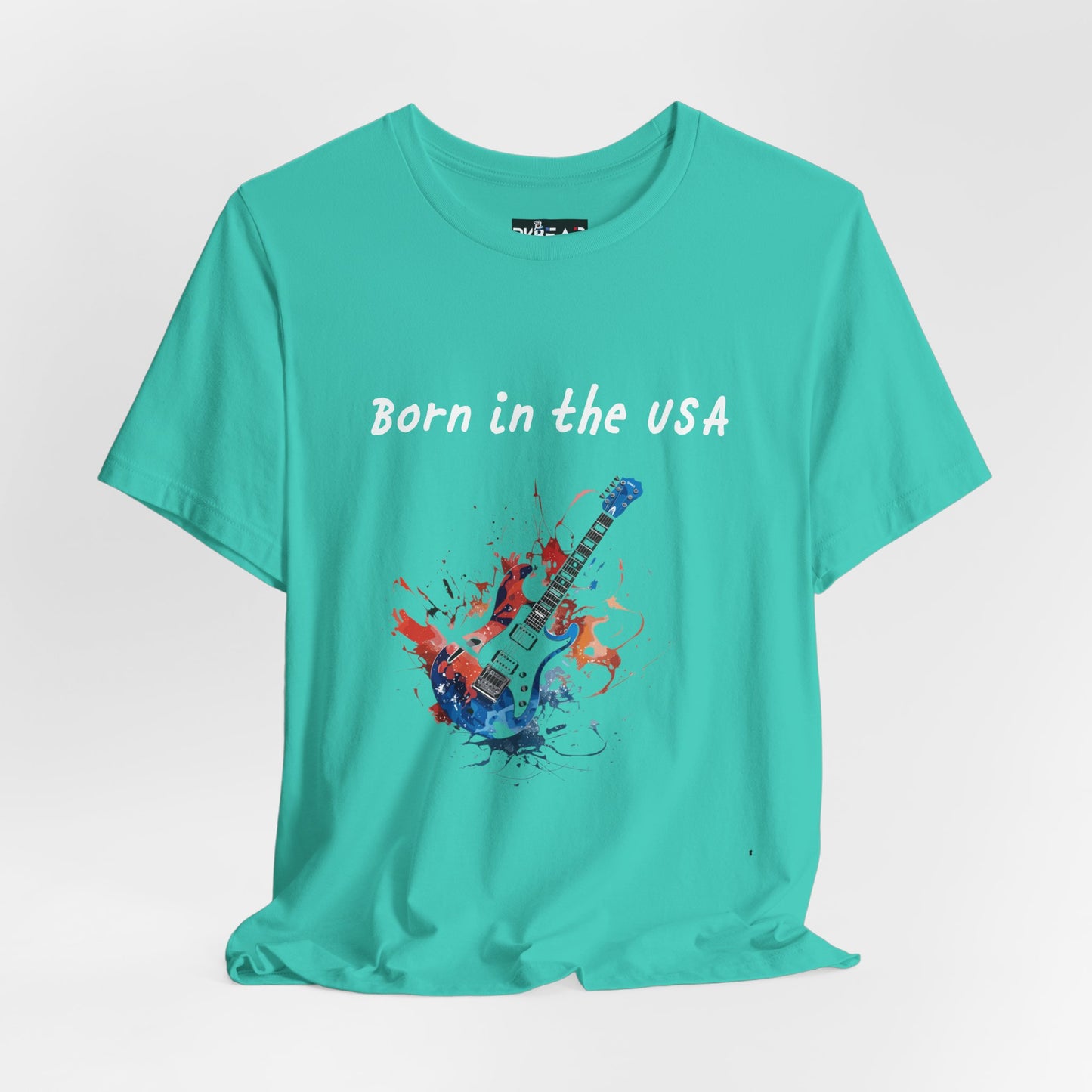 Born In The USA Guitar. Unisex Jersey Short Sleeve Tee