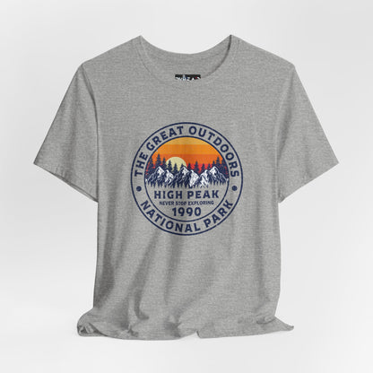 Never Stop Exploring. High Peak National Park. Unisex Jersey Short Sleeve Tee