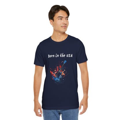 Born In The USA Guitar. Unisex Jersey Short Sleeve Tee