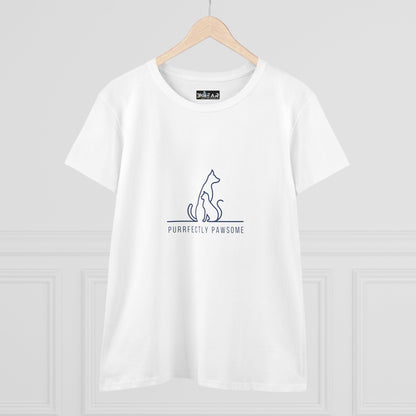 Women's Cat Lover Tee, Purrrfectly Pawsome T-Shirt, Animal Lover Gift, Funny Pet Shirt, Casual Cotton Top for Cat Owners