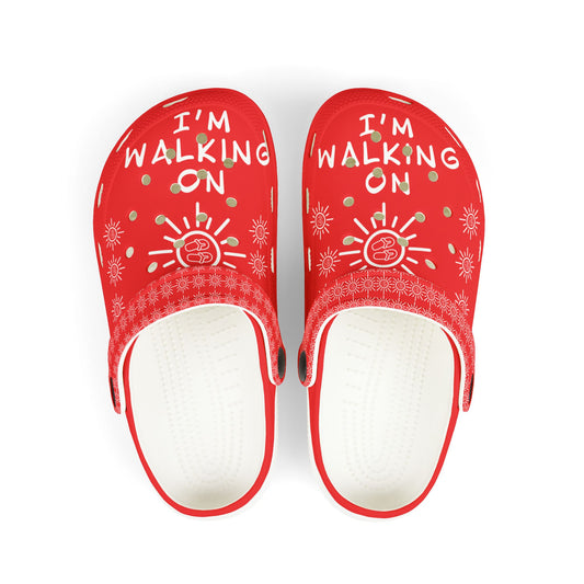 I'm Walking On Sunshine Rubber Clogs for Boys- Red