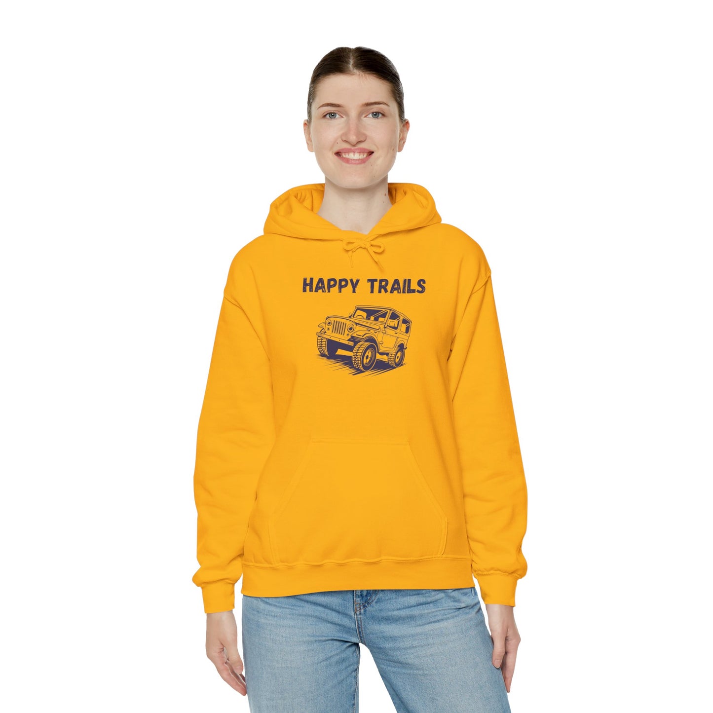 Happy Trails Unisex Hooded Sweatshirt, Cozy Outdoor Hoodie, Perfect Gift for Adventurers, Casual Wear, Great for Road Trips