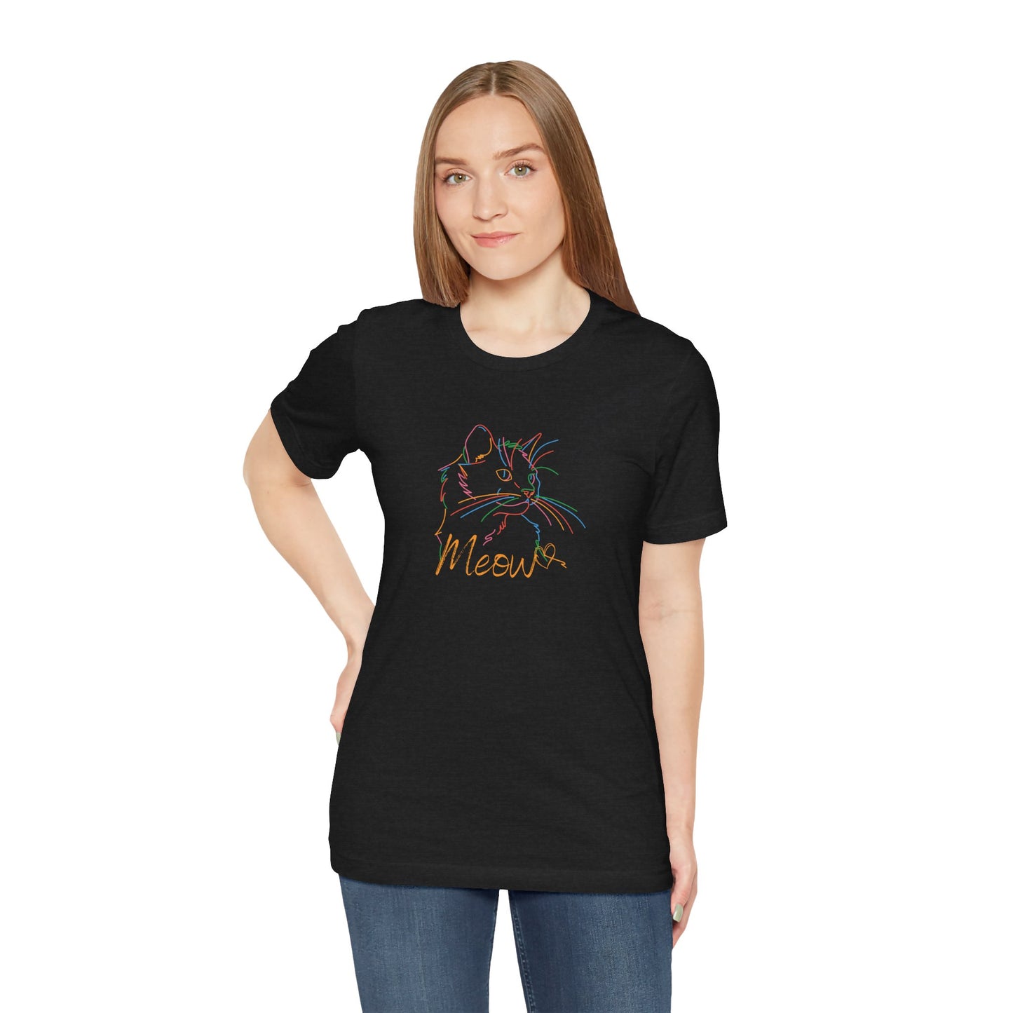Meow. Cat with purrty color outlines. Unisex Jersey Short Sleeve Tee