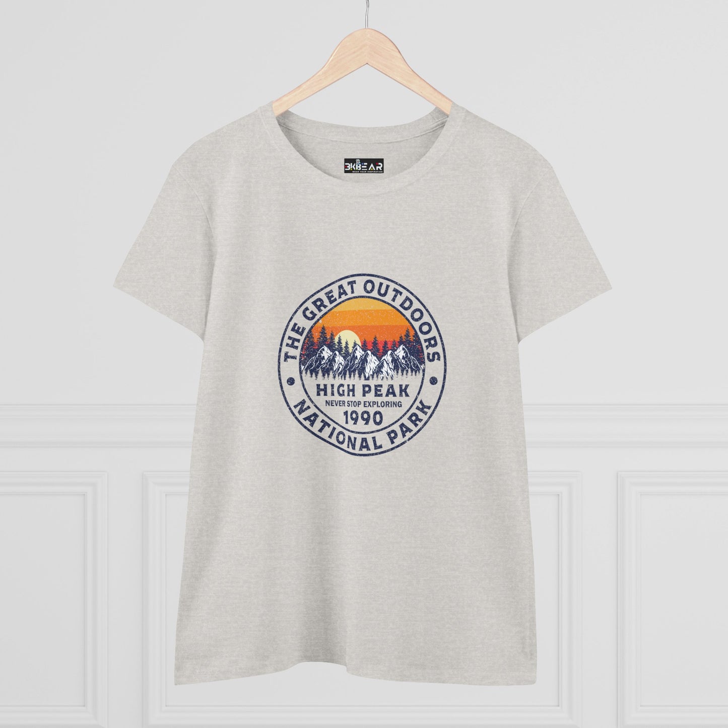 Never Stop Exploring. High Peak National Park. Women's Midweight Cotton Tee