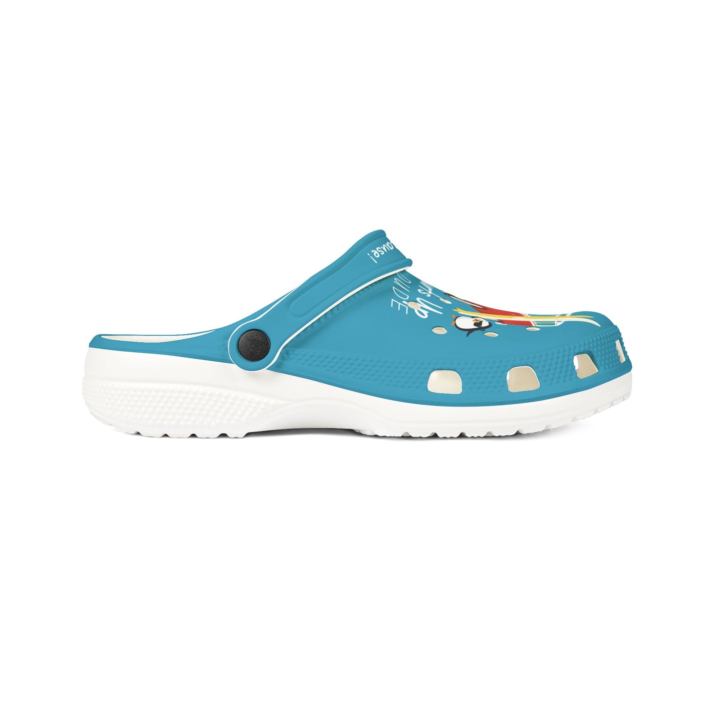 Turquoise Surfs Up Dude Graphic Rubber Clogs for Men