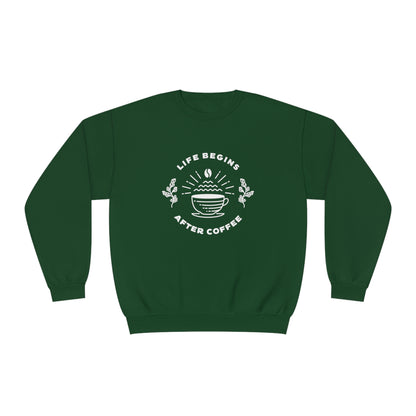 Life Begins After Coffee. Unisex NuBlend® Crewneck Sweatshirt